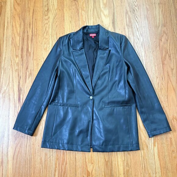 STAUD Black Dressy Vegan Leather Oversized Blazer Jacket Womens Size Large - Picture 1 of 6